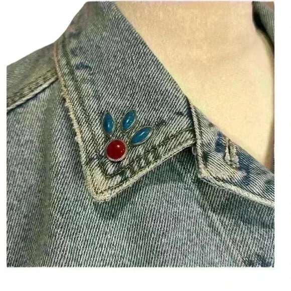 ABS by Allen Schwartz light washed with colorful stone jean jacket size small - Picture 5 of 15